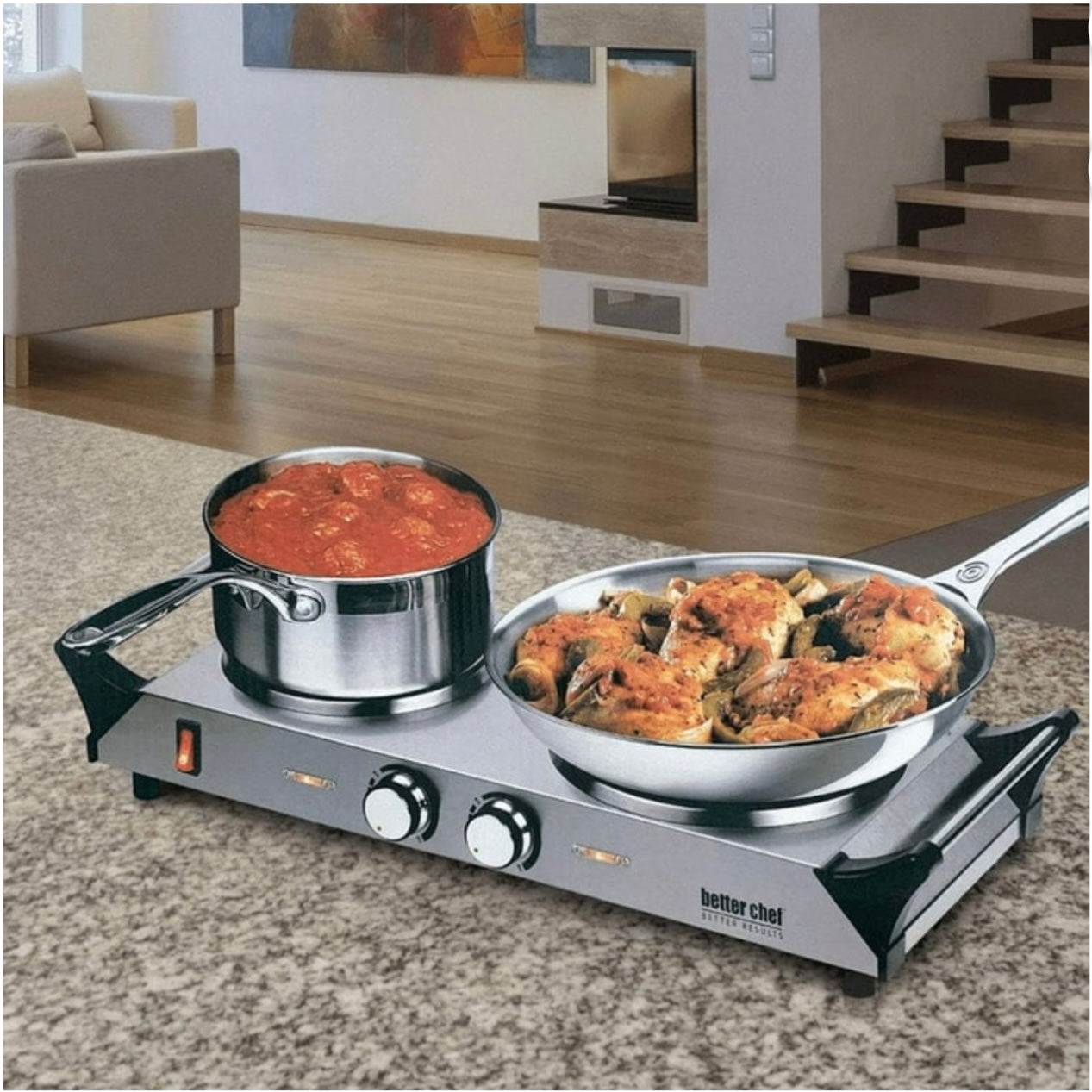 Better Chef Portable Stainless Steel Solid Element Double Electric Burner