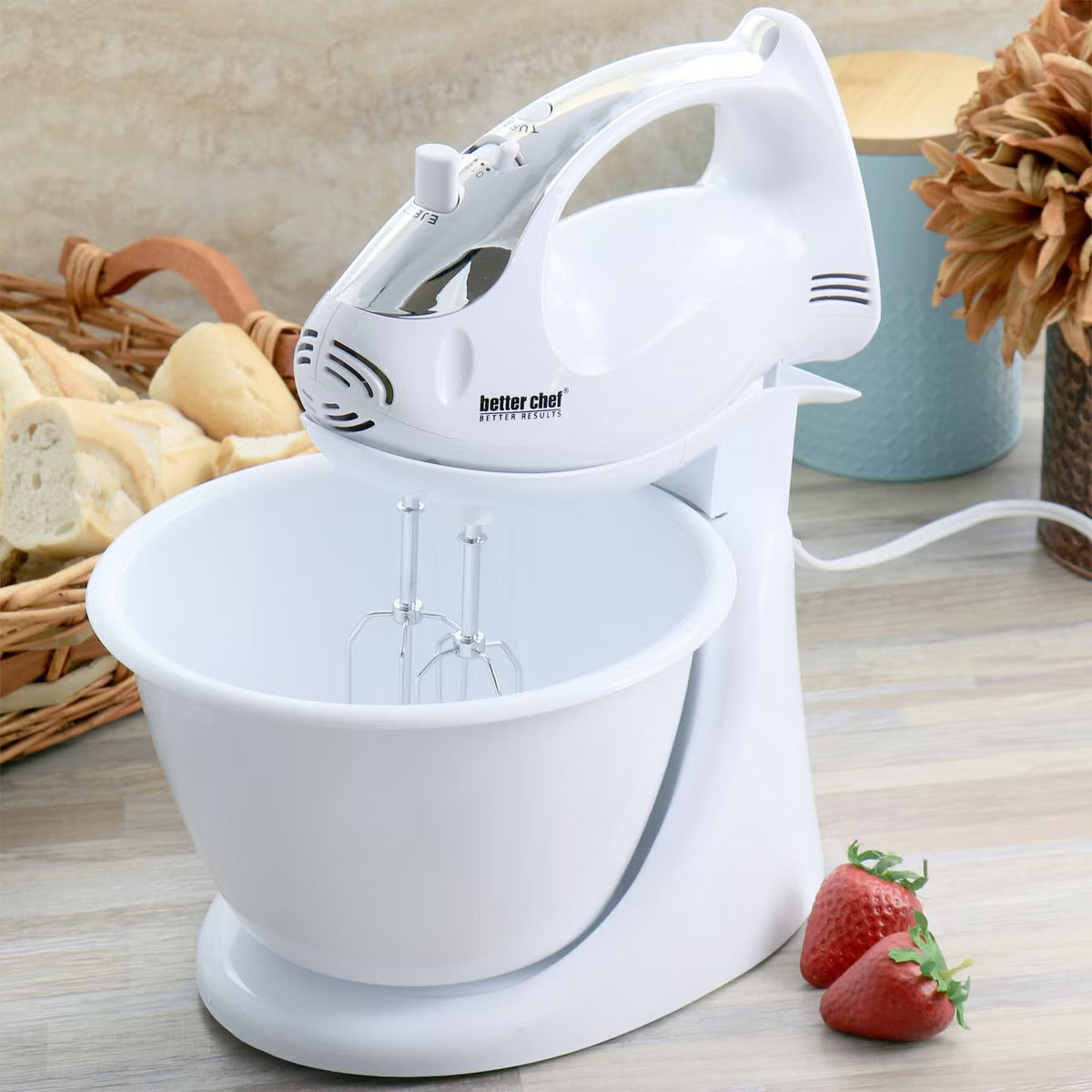 Better Chef 200W 5 Speed Stand / Hand Mixer White w Mixing Bowl