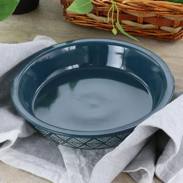 Laurie Gates Blue 10” Wax Relief Stoneware Tierra Pie Baking Dish