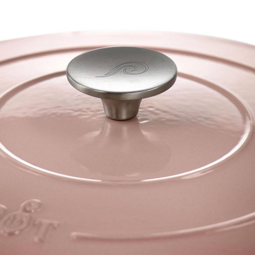 Crock Pot 5 Quart Round Pink Enameled Cast Iron Braiser Pan w Self Basting Lid