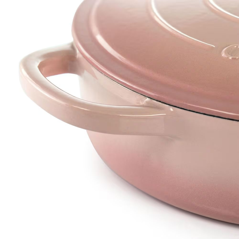 Crock Pot 5 Quart Round Pink Enameled Cast Iron Braiser Pan w Self Basting Lid