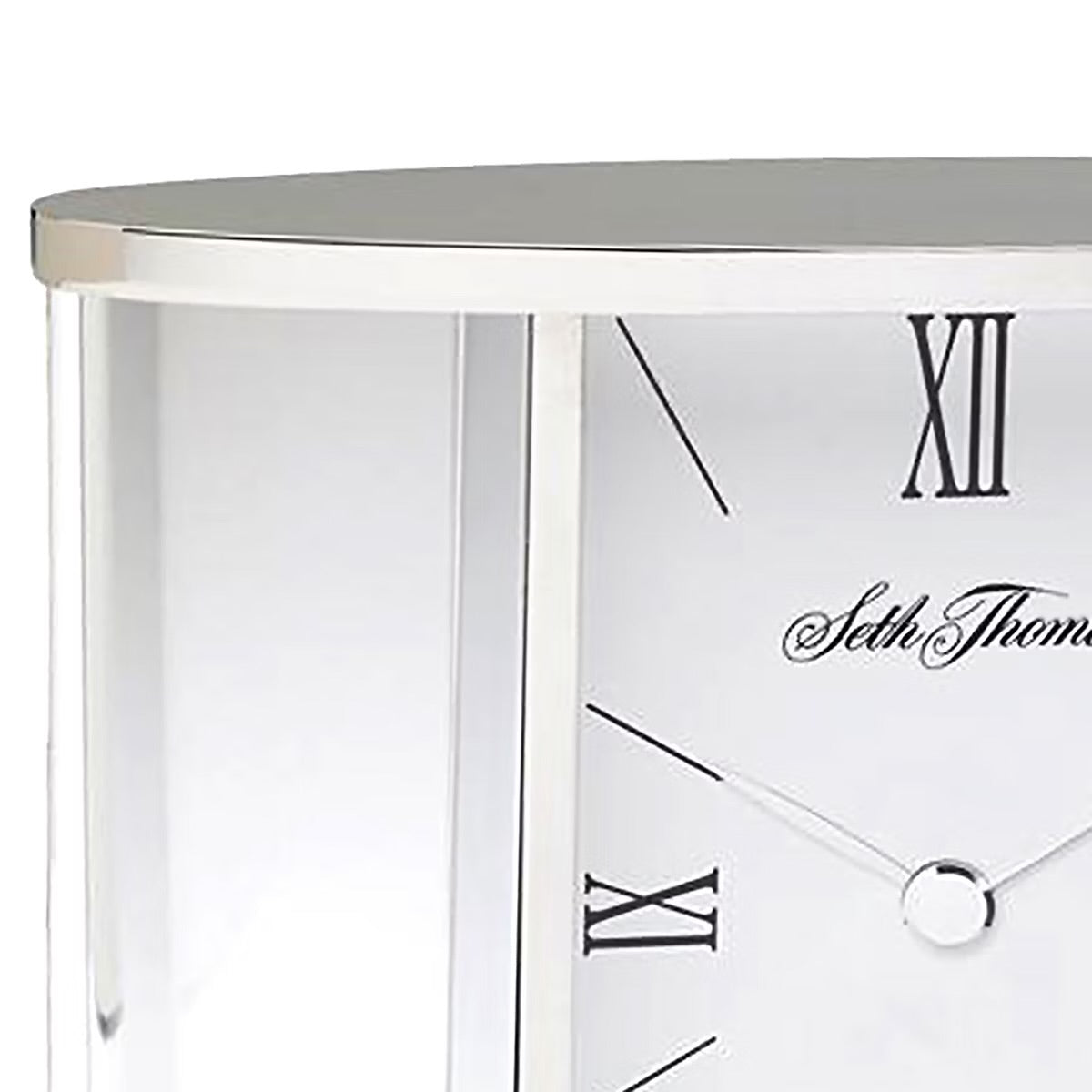 Seth Thomas White & Silver Glass Carriage Table Clock
