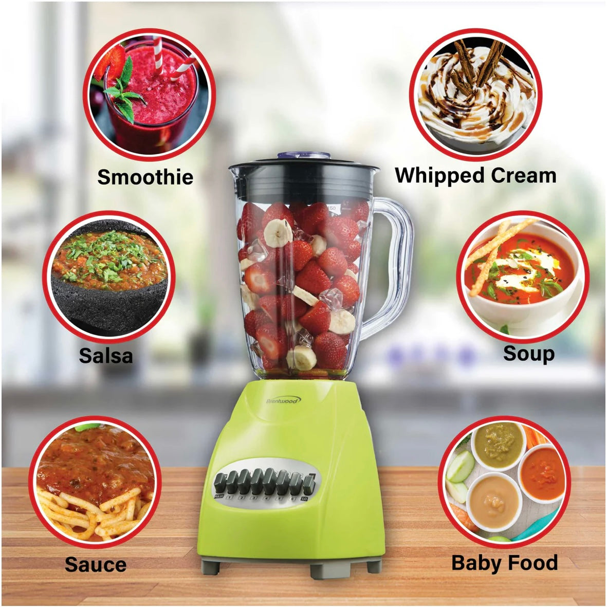Brentwood BPA-Free GREEN 350W 12 Speed + Pulse Blender JB-220G 50 oz Plastic Jar