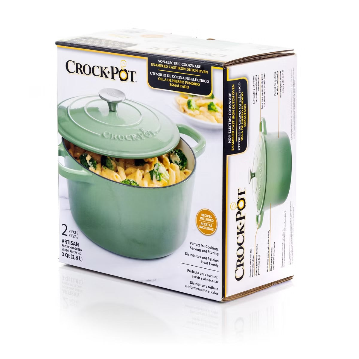 Crock-Pot Artisan Green 2 Piece 3 Quarts Enameled Cast Iron Dutch Oven