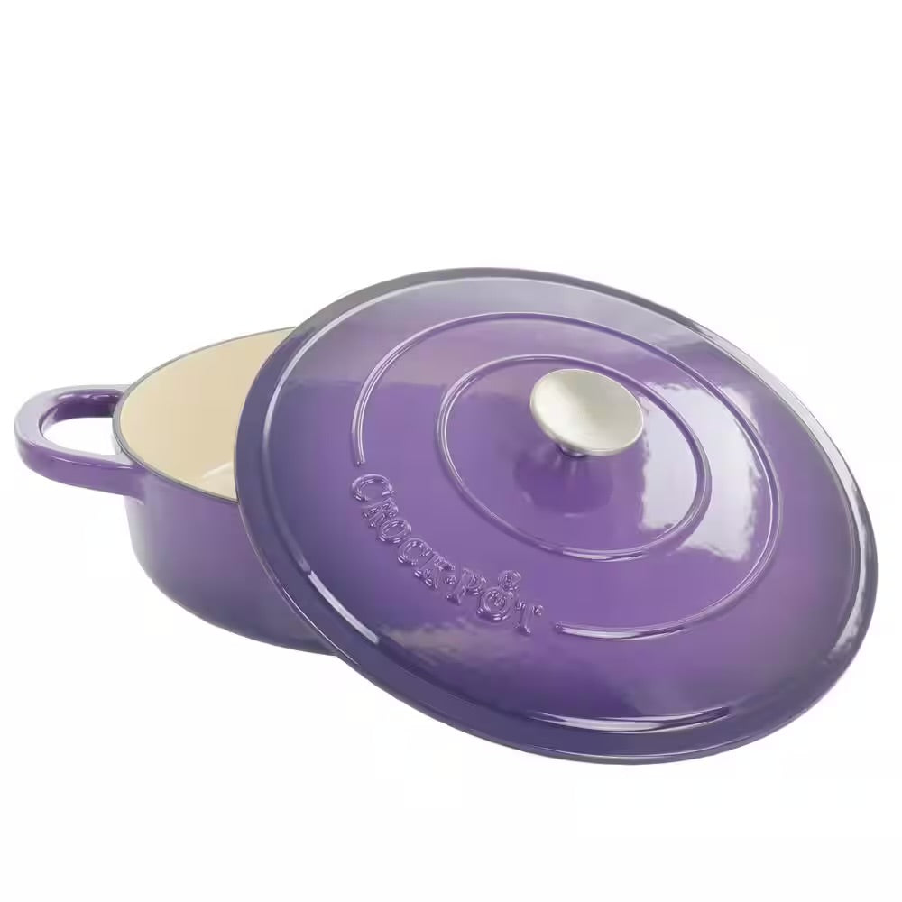 Crock-Pot Artisan 5 Quart Lavender Enameled Cast Iron Braiser Pan w Lid