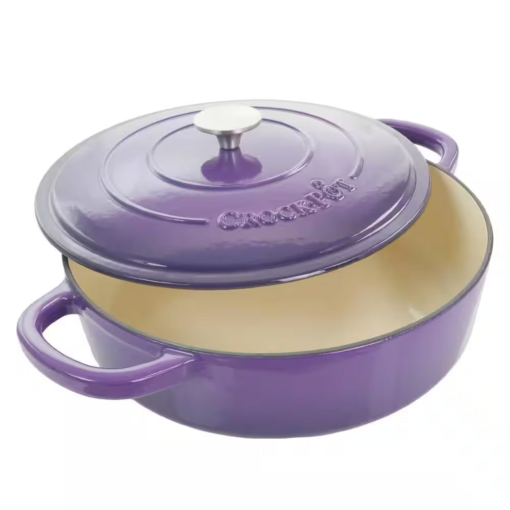 Crock-Pot Artisan 5 Quart Lavender Enameled Cast Iron Braiser Pan w Lid