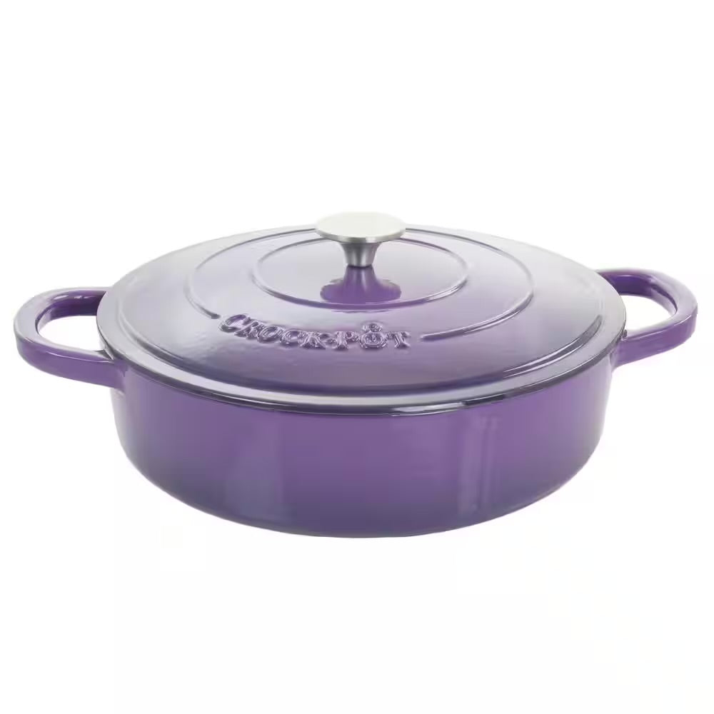 Crock-Pot Artisan 5 Quart Lavender Enameled Cast Iron Braiser Pan w Lid