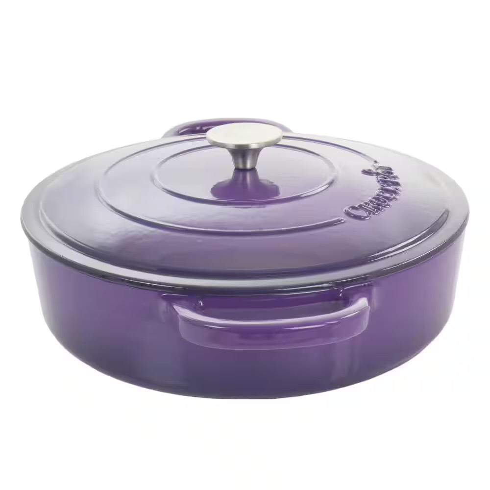 Crock-Pot Artisan 5 Quart Lavender Enameled Cast Iron Braiser Pan w Lid