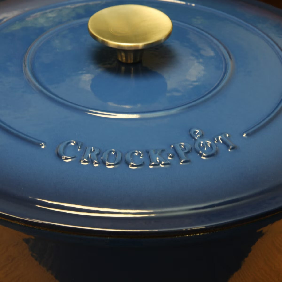 Crock Pot Enameled Round Sapphire Blue 5 qt Cast Iron Braiser Pan w Lid