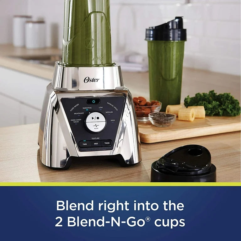 Oster 1200W Pro Blender with 64 oz Jar Texture Select Settings 2 Blend-N-Go Cups