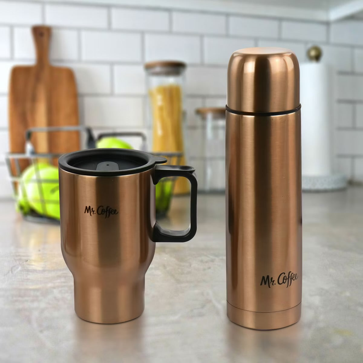 Mr. Coffee 2 Piece Double Wall Thermal Bottle & Travel Mug in Copper