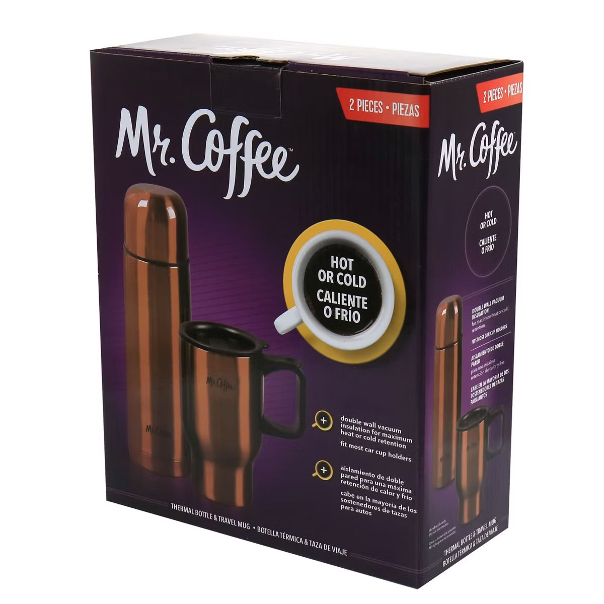 Mr. Coffee 2 Piece Double Wall Thermal Bottle & Travel Mug in Copper