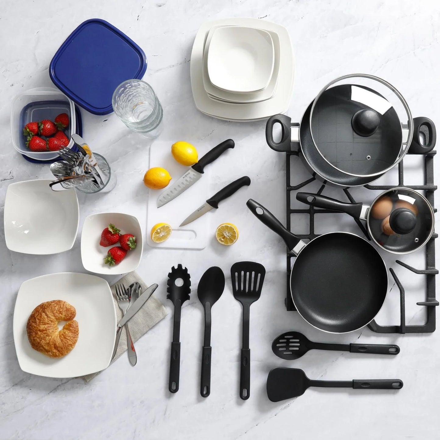 Gibson All U Need 45 Piece Dinnerware Cookware Combo Set White