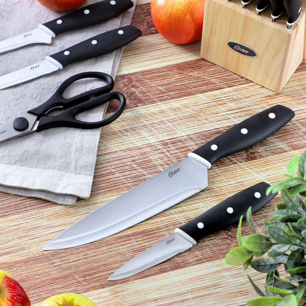 Oster Collister 15 Piece Stainless Steel Black Cutlery Set w Soft Grip Handle