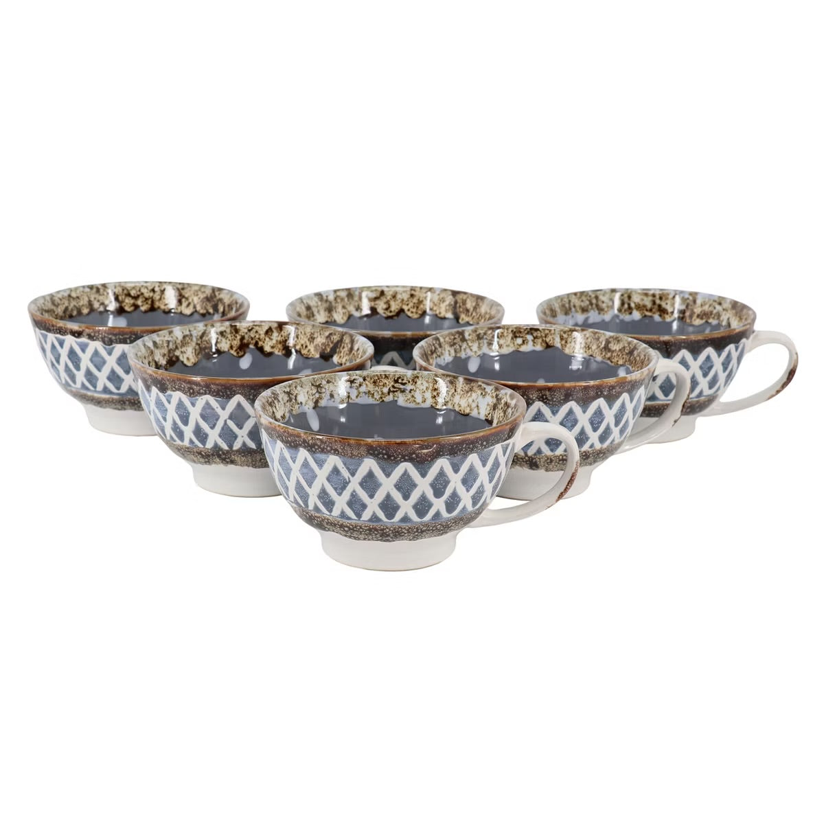 Meritage Otis 6 Piece Gray 27 oz Stoneware Soup Bowl w Handle Set