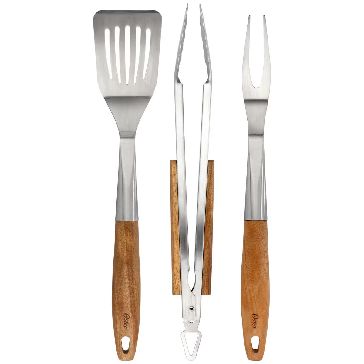 Oster Balincourt 3 Piece Stainless Steel & Wood BBQ Tool Set in Brown
