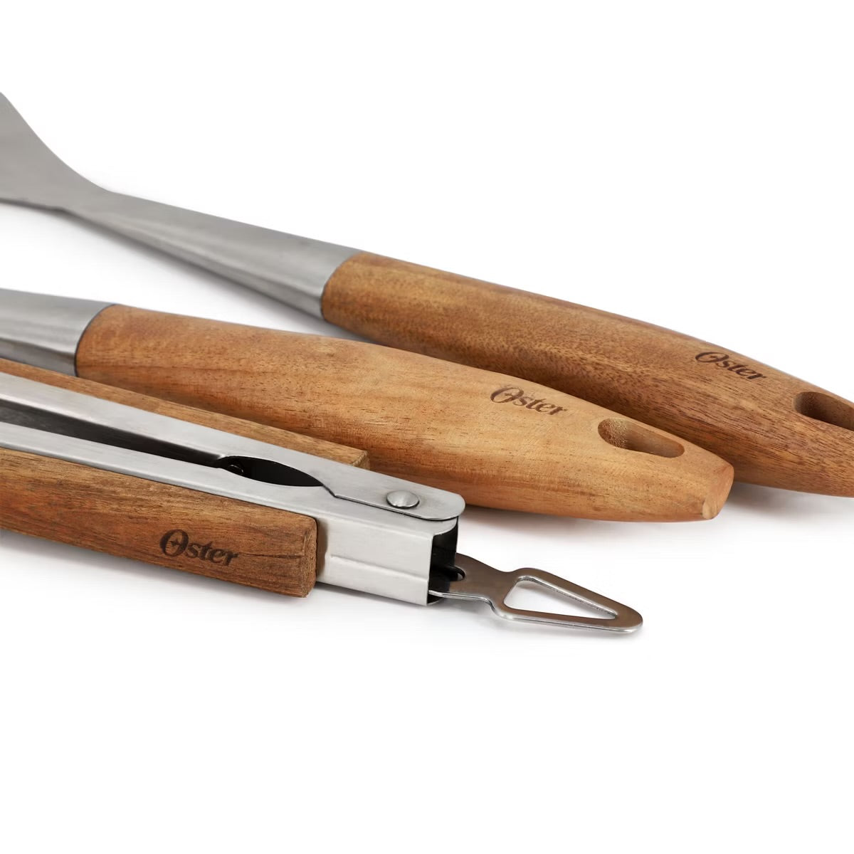 Oster Balincourt 3 Piece Stainless Steel & Wood BBQ Tool Set in Brown