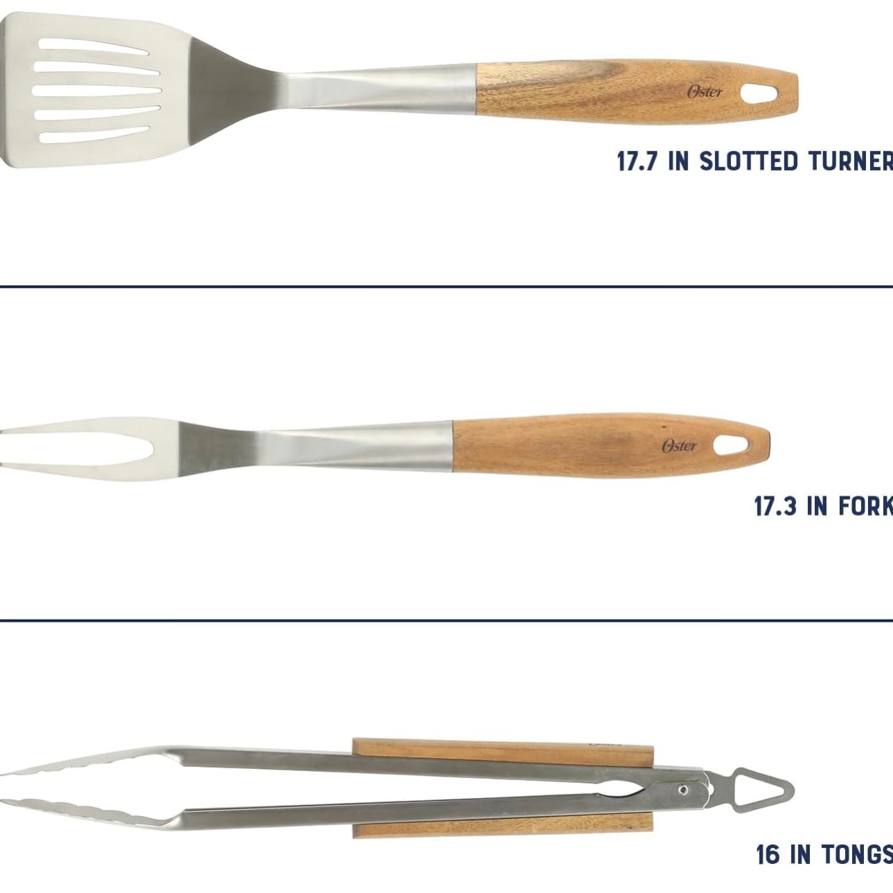 Oster Balincourt 3 Piece Stainless Steel & Wood BBQ Tool Set in Brown