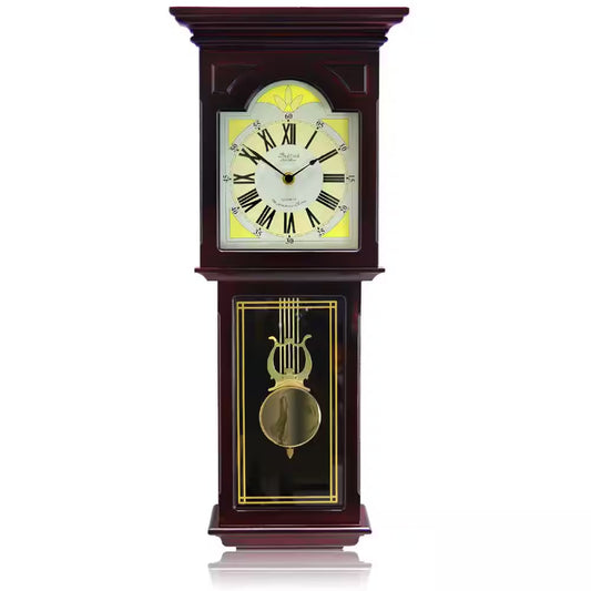 Bedford 23" Redwood Oak Wood Finish Wall Clock w Pendulum & Chimes
