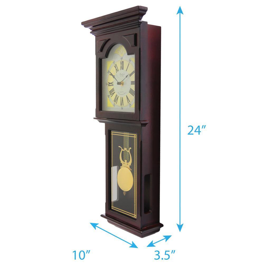 Bedford 23" Redwood Oak Wood Finish Wall Clock w Pendulum & Chimes