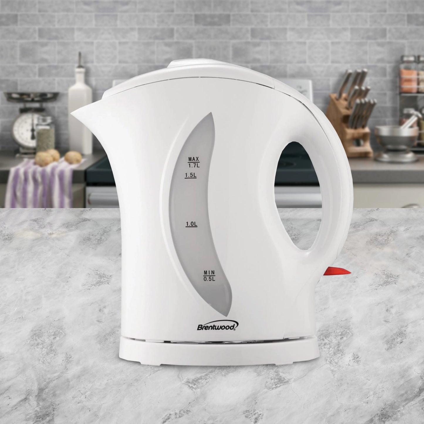 Brentwood 1.7 Liter Cordless BPA-Free Plastic White Tea Kettle w Filter