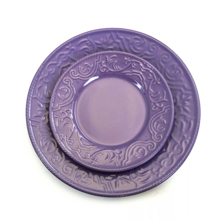Elama Lilac Fields 16 Piece Lavender Round Stoneware Dinnerware Dish Set for 4