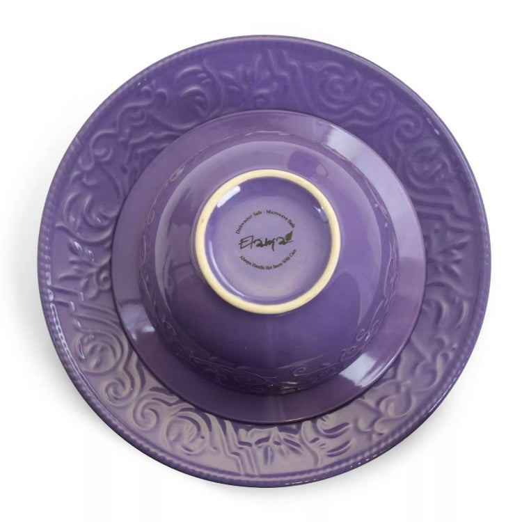 Elama Lilac Fields 16 Piece Lavender Round Stoneware Dinnerware Dish Set for 4