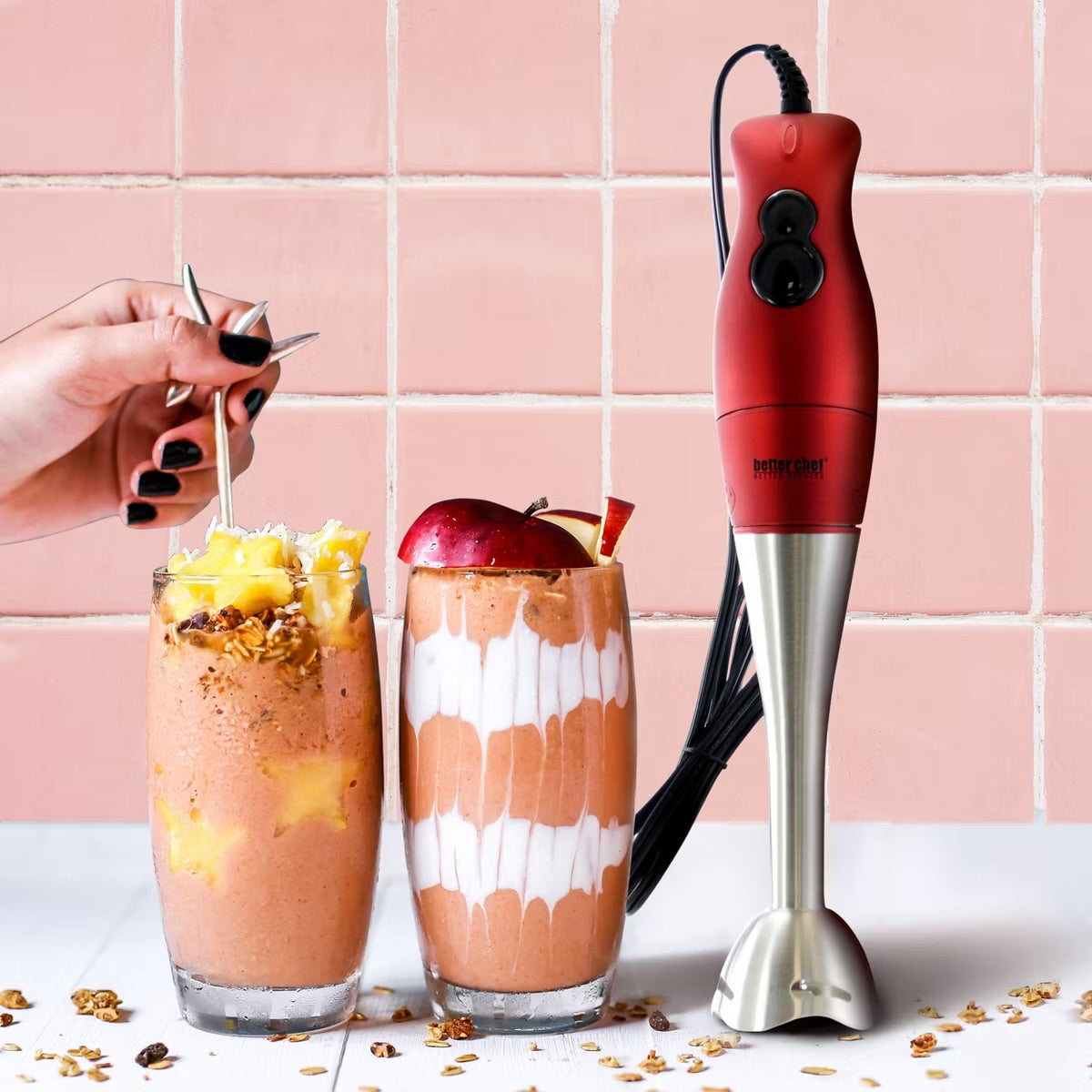 Better Chef DualPro 200W Red Ergonomic Handheld Immersion Blender