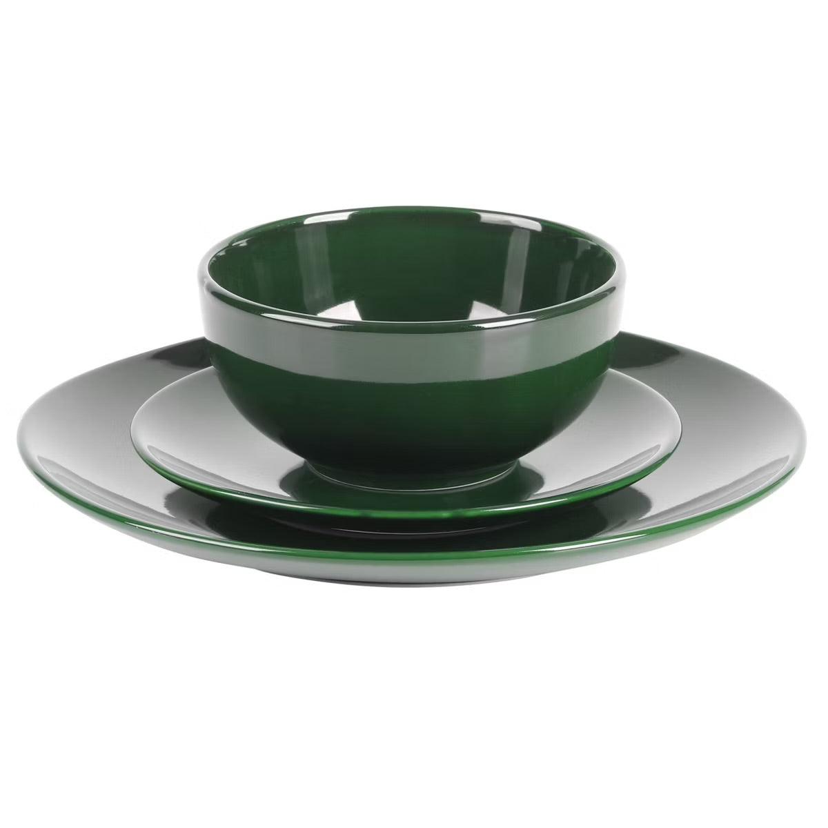 Simply Essential Coupe 12 Piece Round Stoneware Dinnerware Set Hunter Green