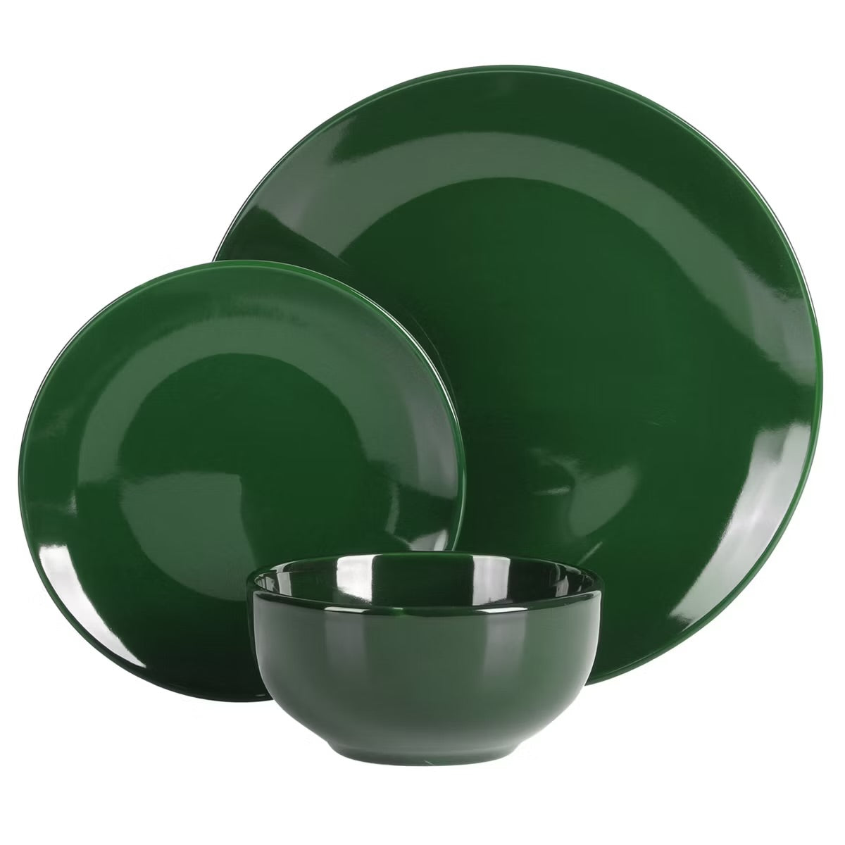 Simply Essential Coupe 12 Piece Round Stoneware Dinnerware Set Hunter Green