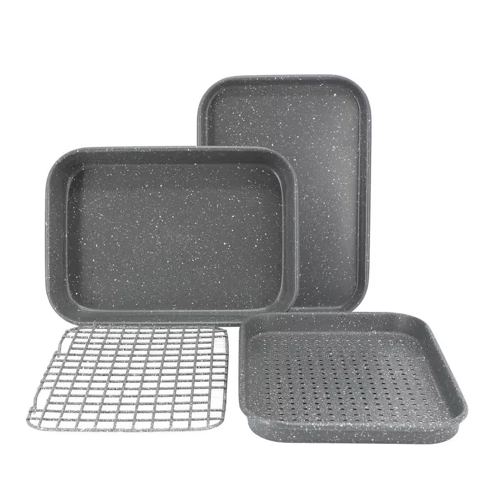 Oster Greystone 4 Piece Nonstick Carbon Steel Toaster Oven Bakeware Set in Speck