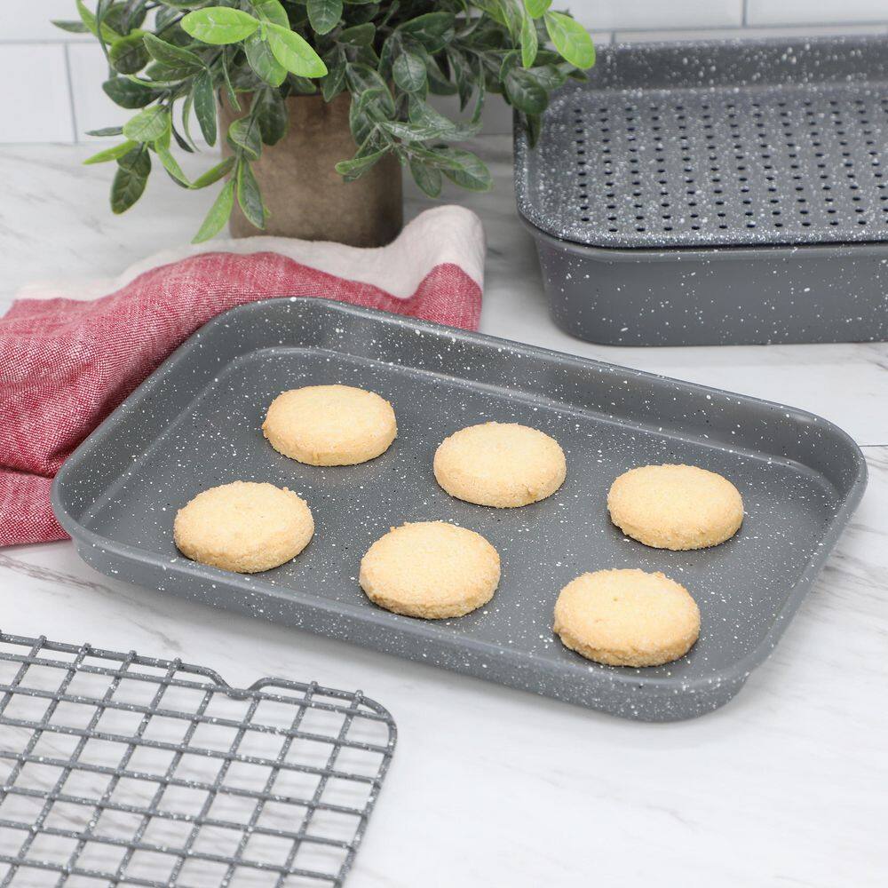 Oster Greystone 4 Piece Nonstick Carbon Steel Toaster Oven Bakeware Set in Speck