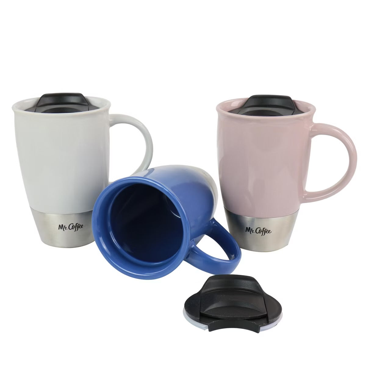 Mr. Coffee 3 Piece 14 oz Stoneware Travel Mug Set in Assorted Colors