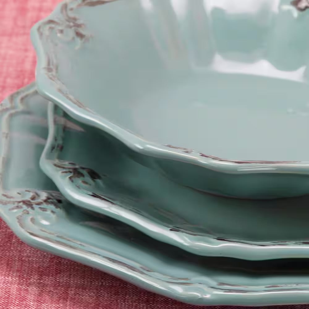 Elama Fleur De Lys 20 Piece Turquoise Stoneware Dinnerware Set for 4