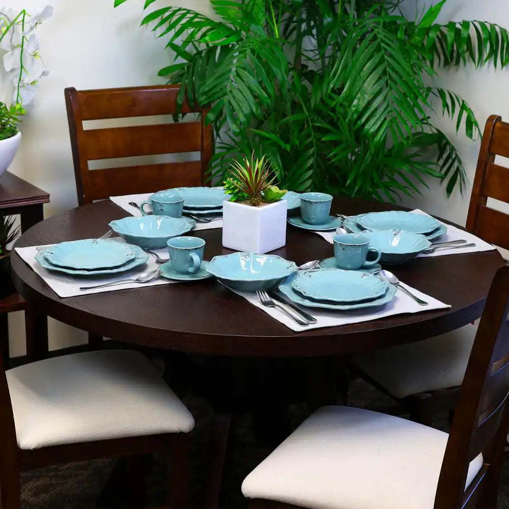 Elama Fleur De Lys 20 Piece Turquoise Stoneware Dinnerware Set for 4