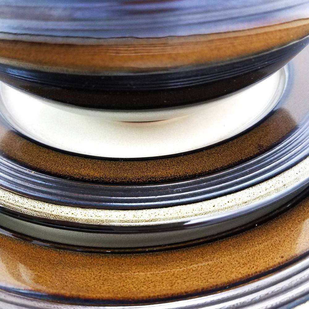 Gibson Everston 12 Piece Round Brown Stoneware Dinnerware Dish Set