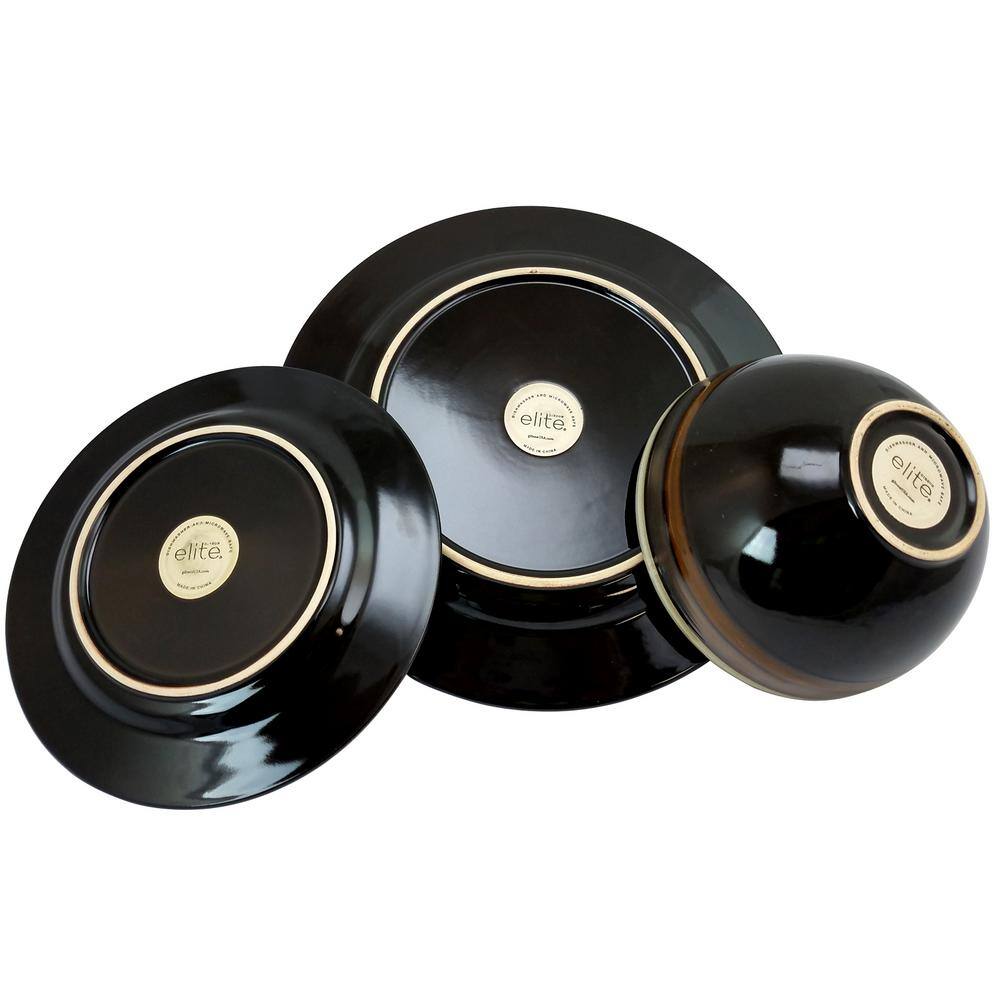 Gibson Everston 12 Piece Round Brown Stoneware Dinnerware Dish Set