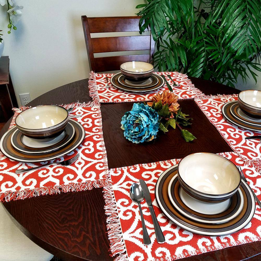 Gibson Everston 12 Piece Round Brown Stoneware Dinnerware Dish Set