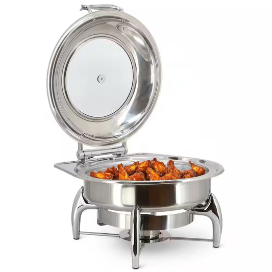 MegaChef 6 Liter 6.3 qt Stainless Round Chafing Dish Food Warmer Buffet Server