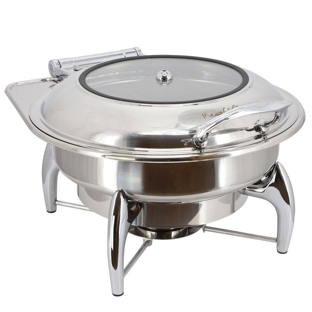 MegaChef 6 Liter 6.3 qt Stainless Round Chafing Dish Food Warmer Buffet Server