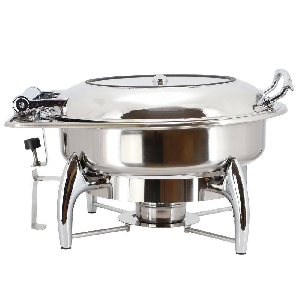 MegaChef 6 Liter 6.3 qt Stainless Round Chafing Dish Food Warmer Buffet Server