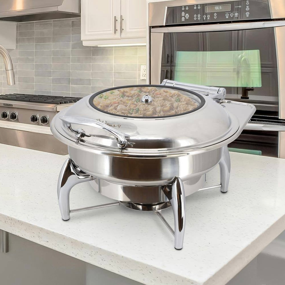 MegaChef 6 Liter 6.3 qt Stainless Round Chafing Dish Food Warmer Buffet Server