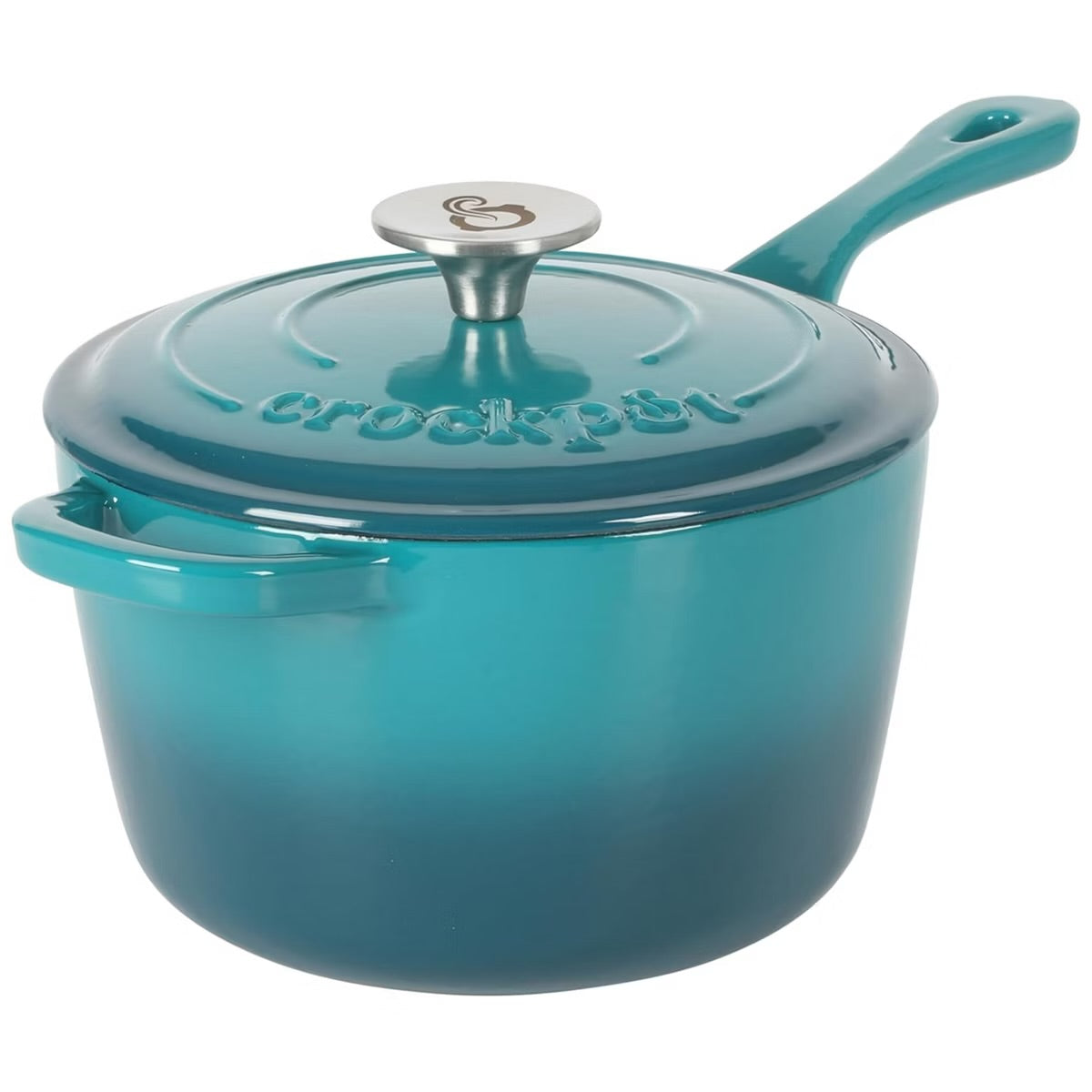 Crock-Pot Artisan 3 Quart 500°F Enameled Cast Iron Saucepan w Lid Teal Silver