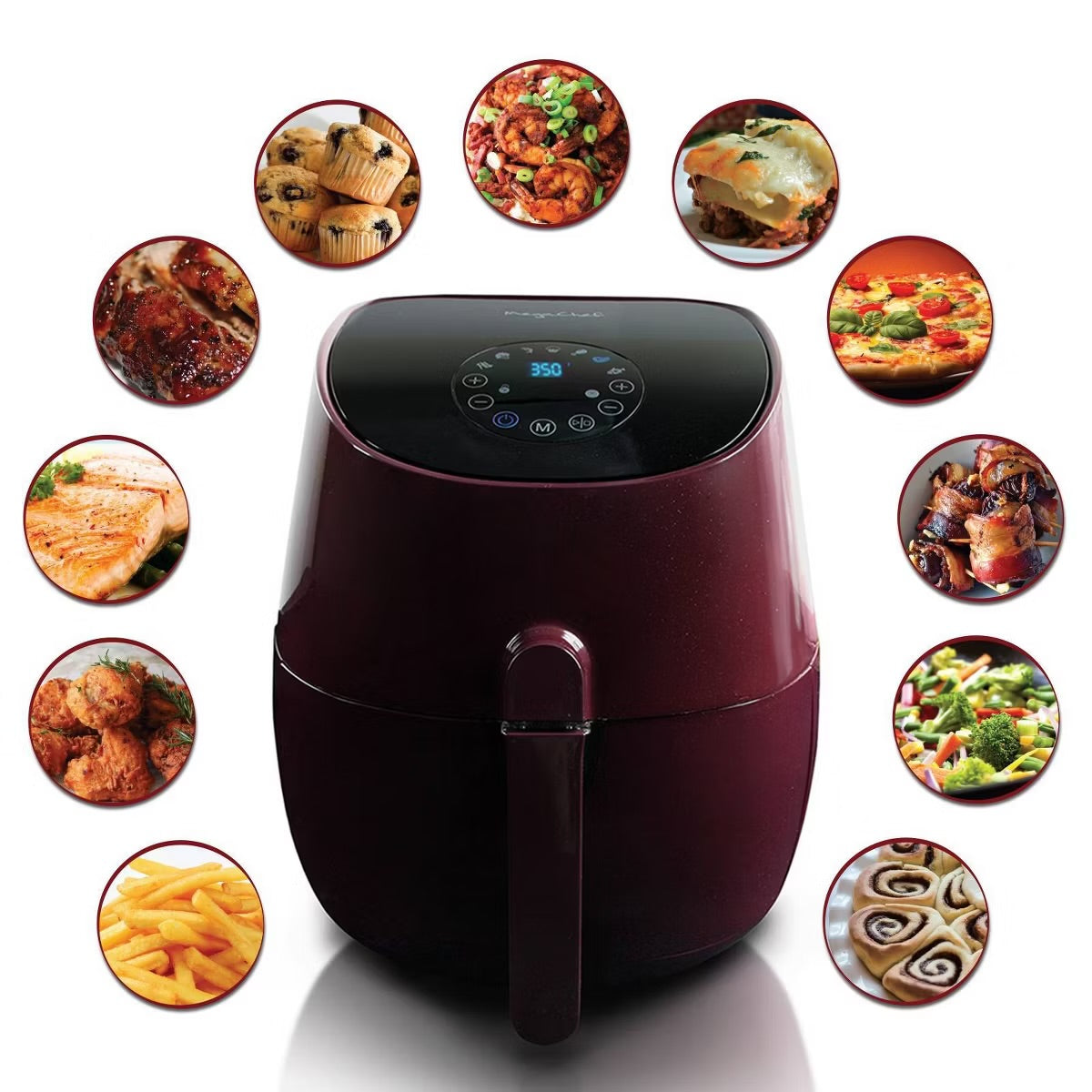 MegaChef 3.5 Qt Airfryer & Multicooker w 7 Pre-Programmed Settings in Burgundy
