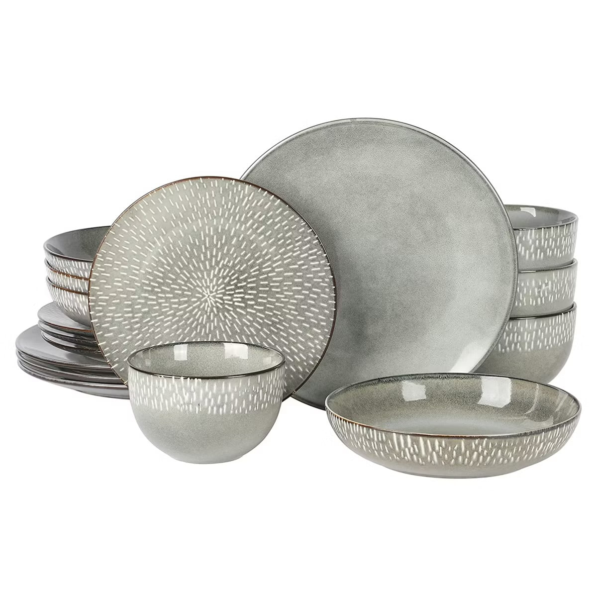 Gibson Elite Matisse 16 Piece Stoneware Dinnerware Set in Grey w Reactive Glaze
