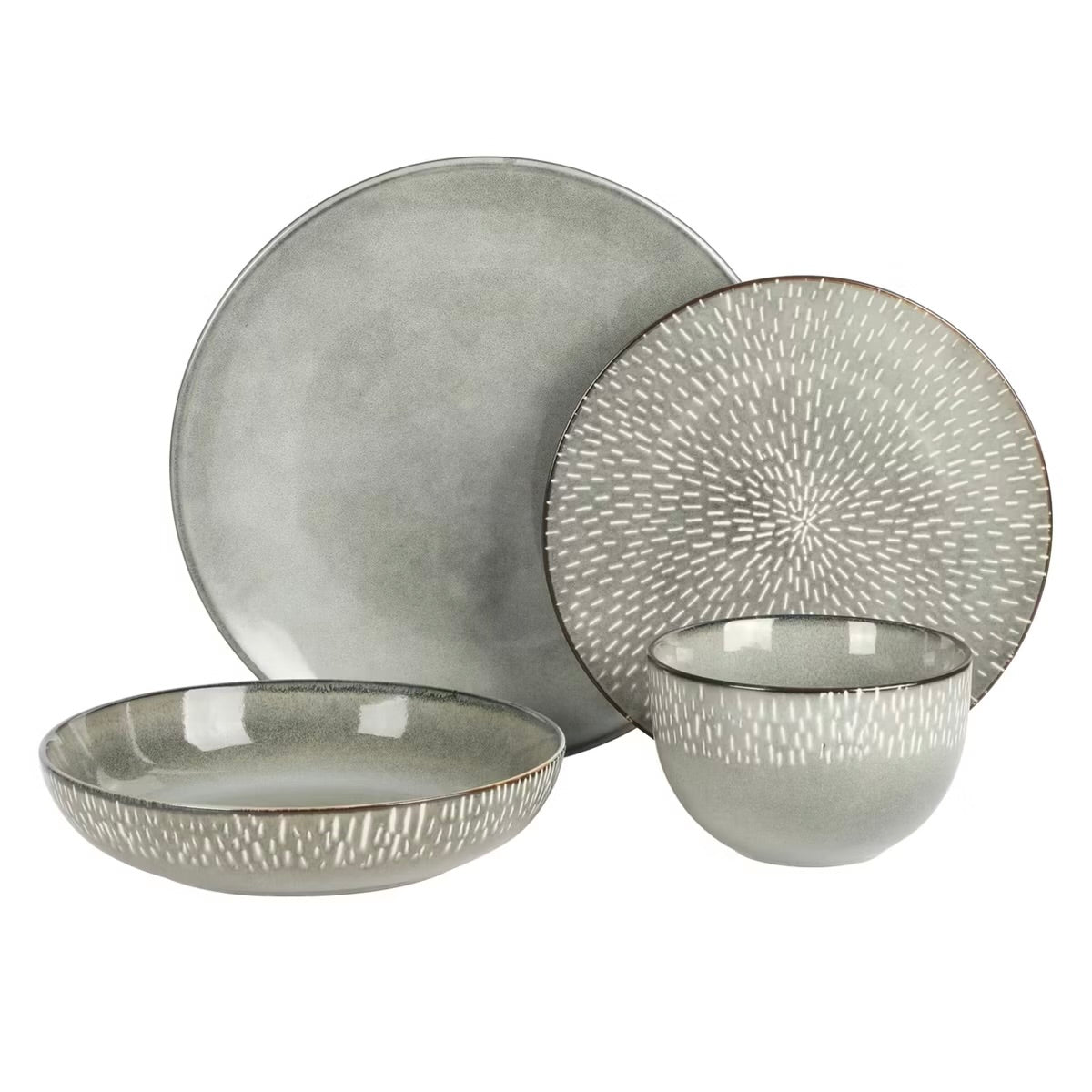Gibson Elite Matisse 16 Piece Stoneware Dinnerware Set in Grey w Reactive Glaze