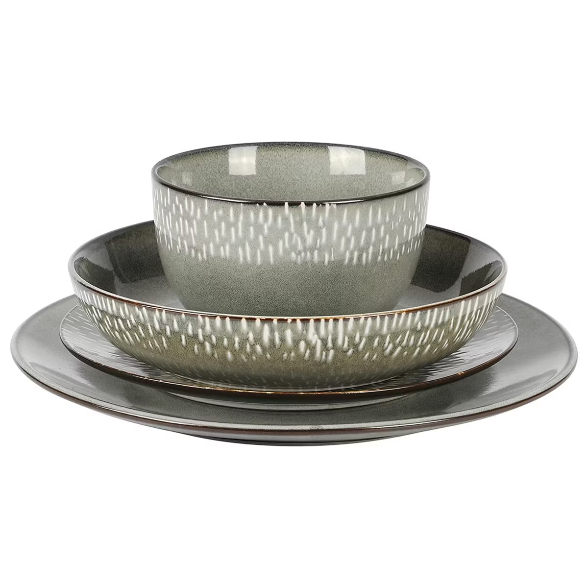 Gibson Elite Matisse 16 Piece Stoneware Dinnerware Set in Grey w Reactive Glaze