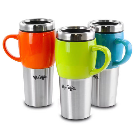 Mr. Coffee Traverse 3 Piece 16 oz Stainless Steel & Ceramic Travel Mug & Lid in