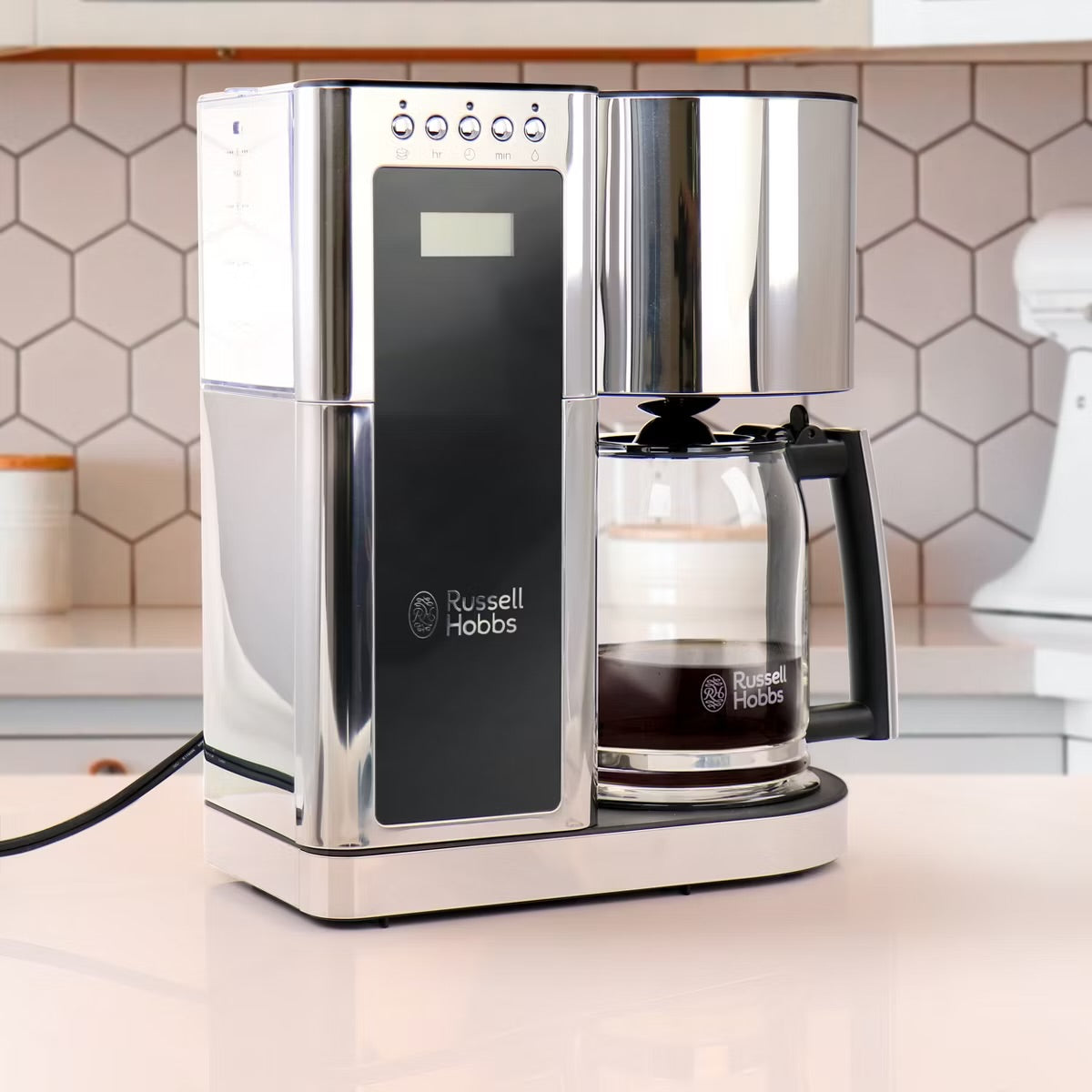 Russell Hobbs Black & Stainless Steel Glass 8 Cup Coffee Maker Machine
