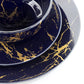 Elama Fine Marble 16 Piece Porcelain Dinnerware Set Dark Blue w Gold Veining